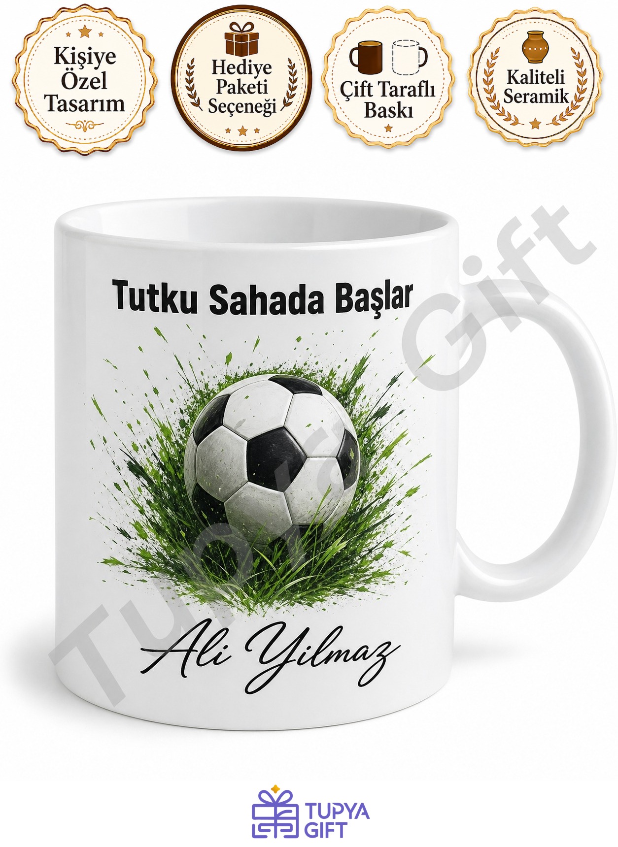 Futbol Sever İçin İsimli Baskılı Kupa Bardak Kişiye Özel Tasarım Hediye
