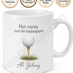 Golfçüye Hediye İsimli Özel Baskılı Kupa Bardak Golf Temalı Hediye