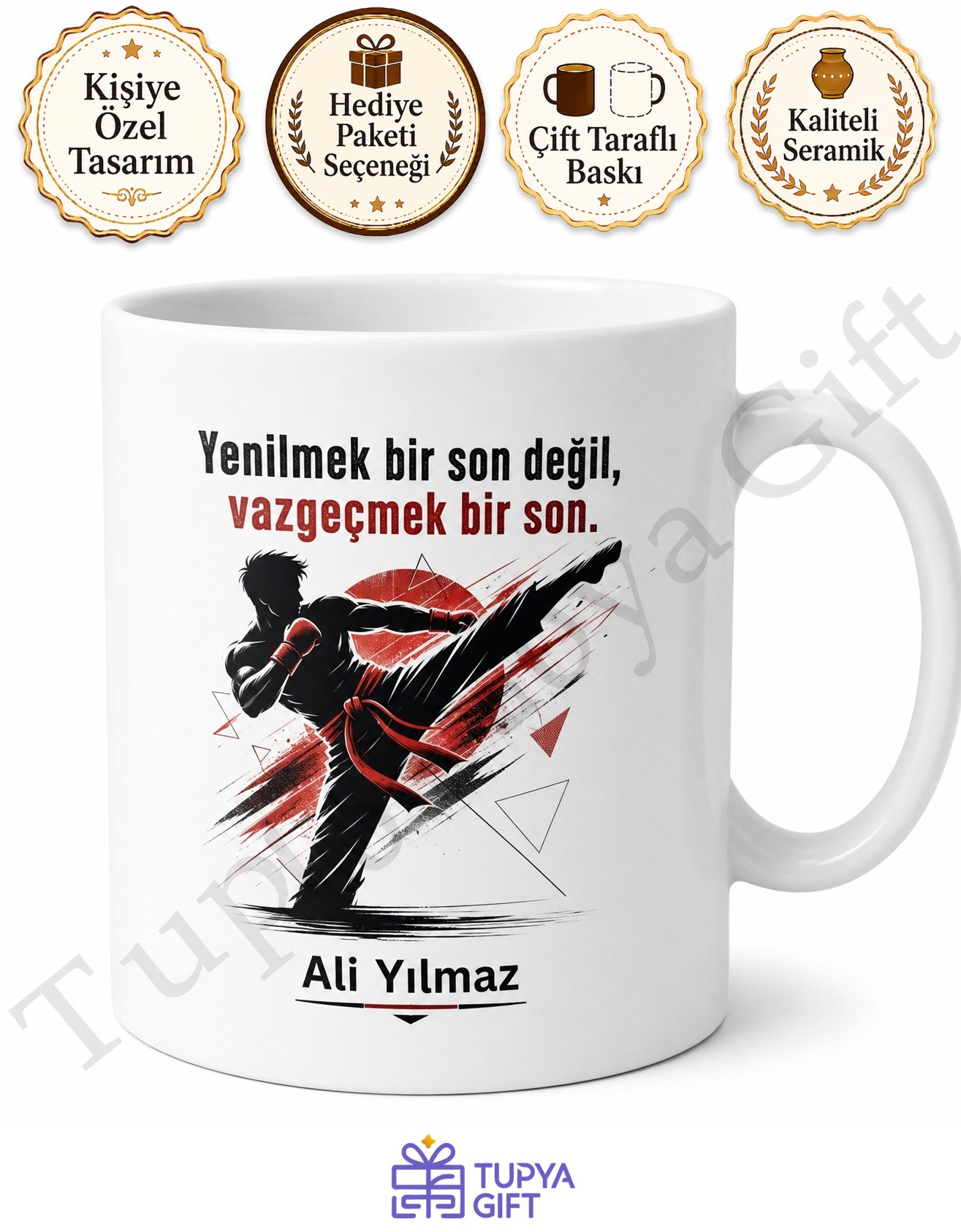 Kick Boks Temalı Baskılı Kupa Bardak Hediye Kick Boksçuya Özel Tasarım