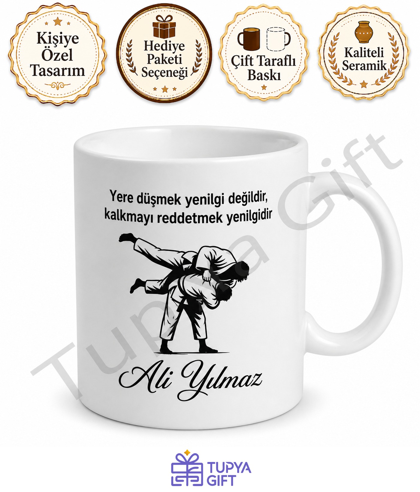 Judocu Hediyesi İsme Özel Baskılı Kupa Bardak Judo Hediye
