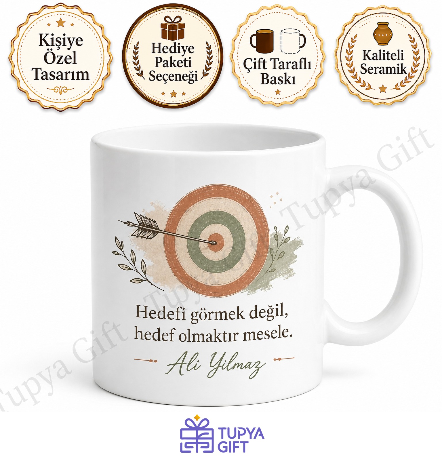Okçuya Hediye İsimli Baskılı Kupa Bardak Okçuluk Temalı Özel Tasarım