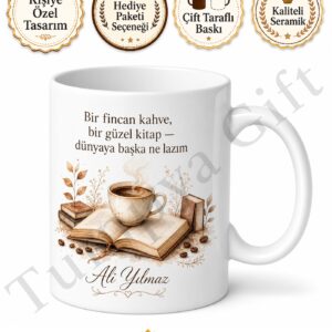 Kitap ve Kahve Temalı Baskılı Kupa Bardak Hediye Okuyuculara Özel Tasarım