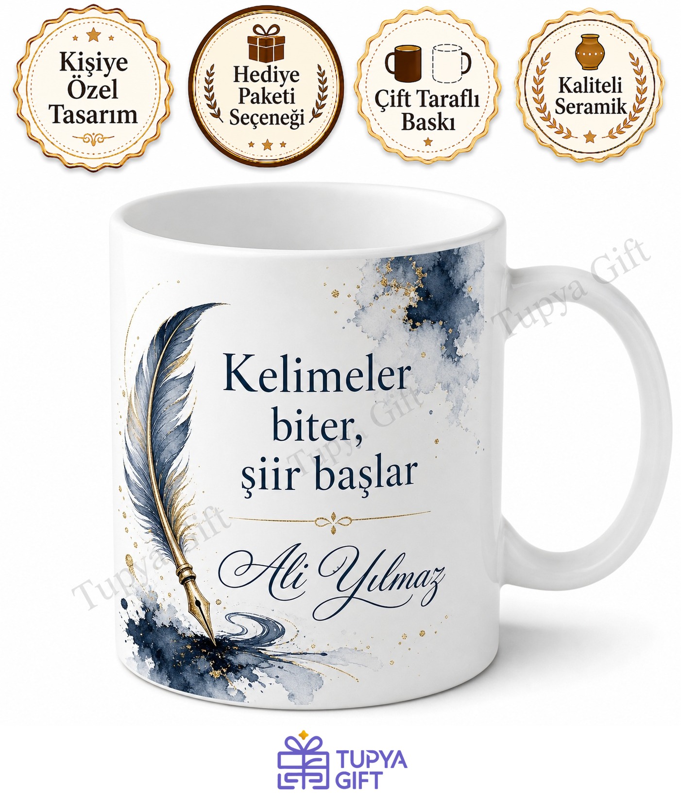 Şaire Hediye İsme Özel Baskılı Kupa Bardak Şiir Temalı Hediye