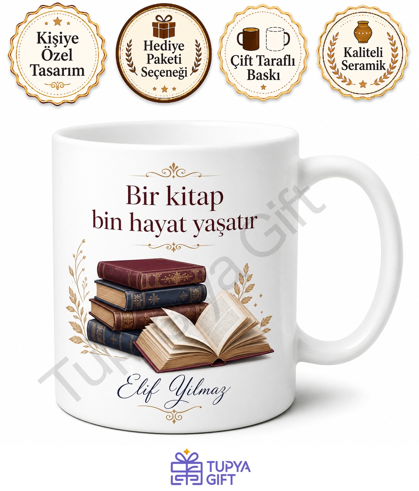 Edebiyat Sever İçin Kişiye Özel Baskılı Kupa Bardak Kitap Hediye