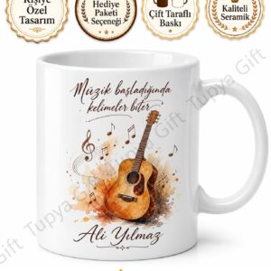 Gitarist Temalı Kişiye Özel Baskılı Kupa Bardak Müzisyen Hediye