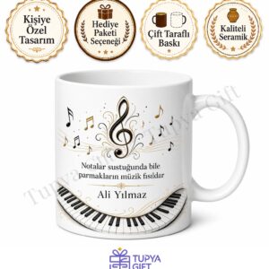 Piyanist Temalı Kişiye Özel Baskılı Kupa Bardak Piyano Hediye Mug