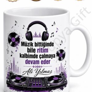 DJ Hediyesi Kişiye Özel Baskılı Kupa Bardak DJ Müzik Temalı Hediye