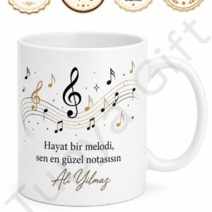 Nota Temalı Baskılı Kupa Bardak Müzik Severlere Özel Tasarım Hediye