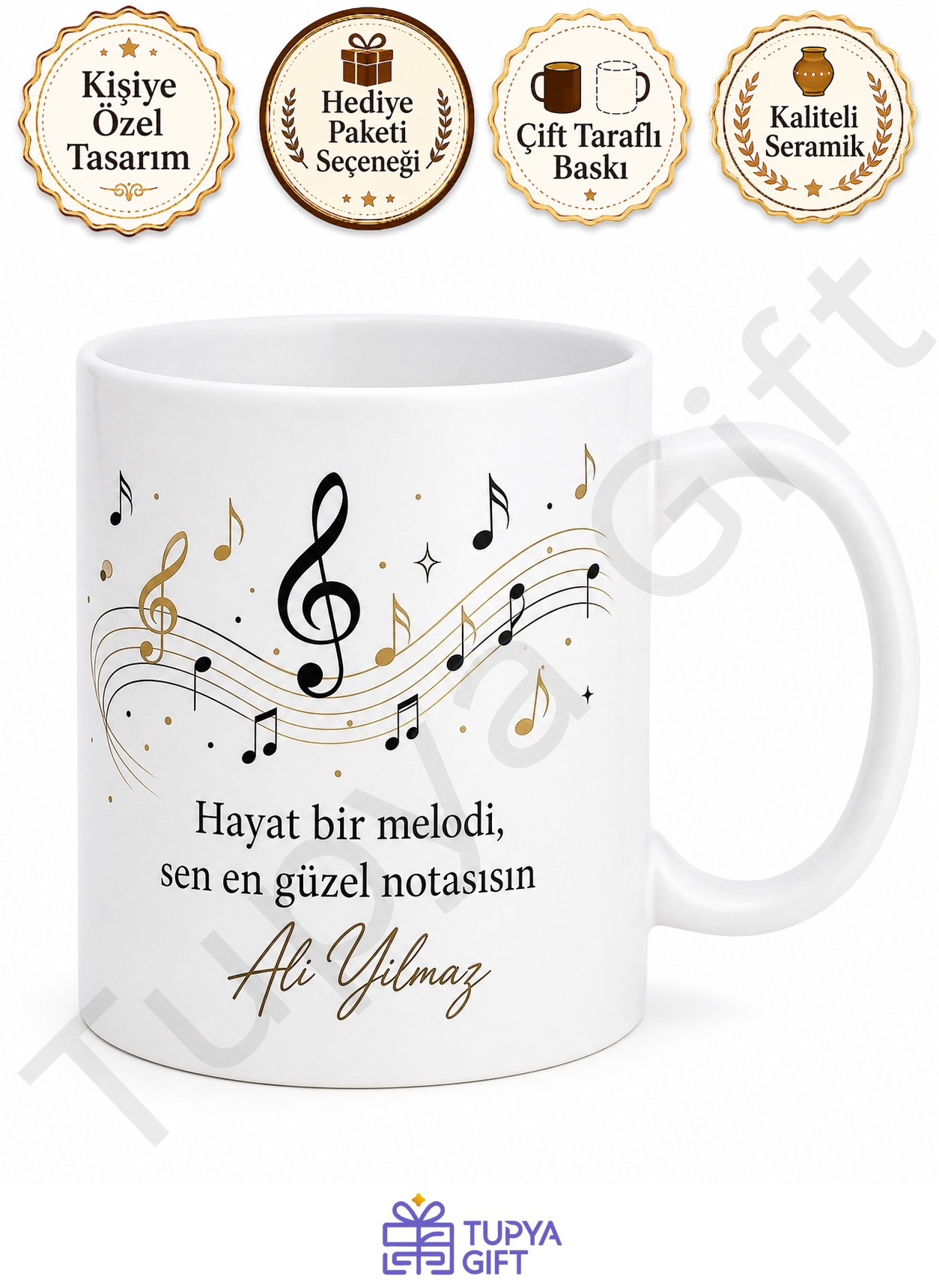 Nota Temalı Baskılı Kupa Bardak Müzik Severlere Özel Tasarım Hediye