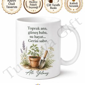Bahçıvana Hediye İsme Özel Baskılı Kupa Bardak Bahçe Temalı Hediye