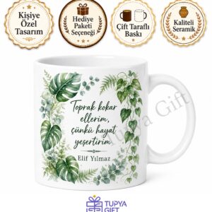 Bitki Sever Temalı Baskılı Kupa Bardak Hediye Çiçek Doğa Porselen Mug