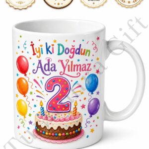 Rengarenk 2 Yaş Doğum Günü Temalı Çocuk Kupa Bardağı Sevimli Hediye
