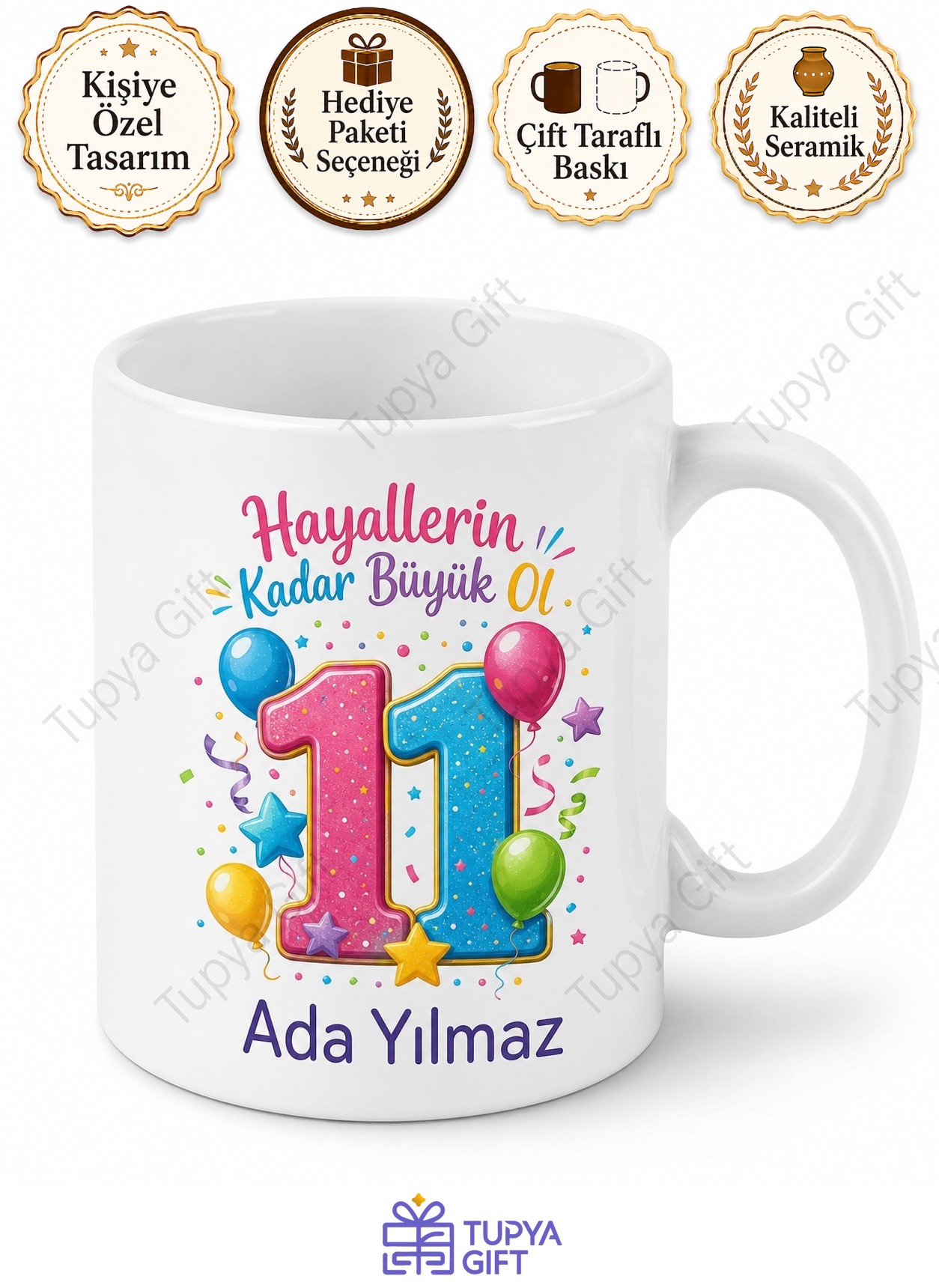 Özel Tasarım 11 Yaş Doğum Günü Hediyesi Kupa Bardak Çay Kupası