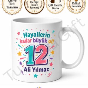 12 Yaş Doğum Günü Hediyesi Gençlere Özel Tasarım Baskılı Kupa Bardak