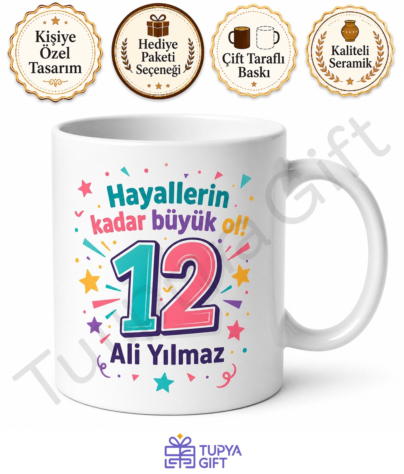 12 Yaş Doğum Günü Hediyesi Gençlere Özel Tasarım Baskılı Kupa Bardak