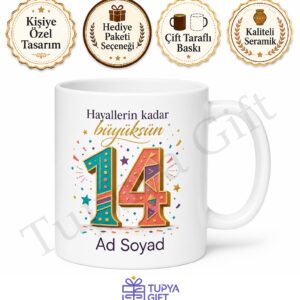 Kişiye Özel 14 Yaş Doğum Günü Hediyesi Genç Kupası Baskılı Bardak