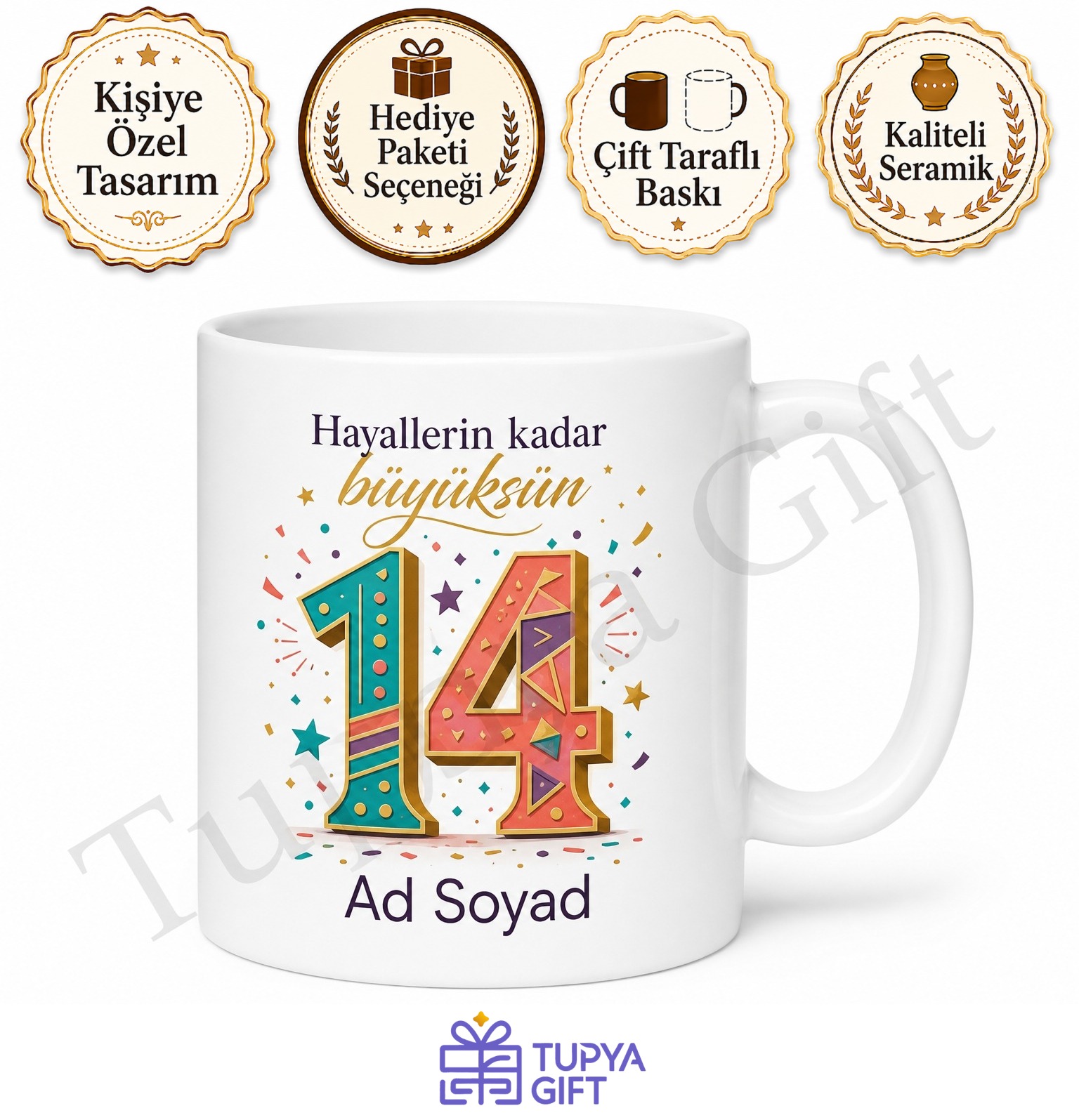 Kişiye Özel 14 Yaş Doğum Günü Hediyesi Genç Kupası Baskılı Bardak