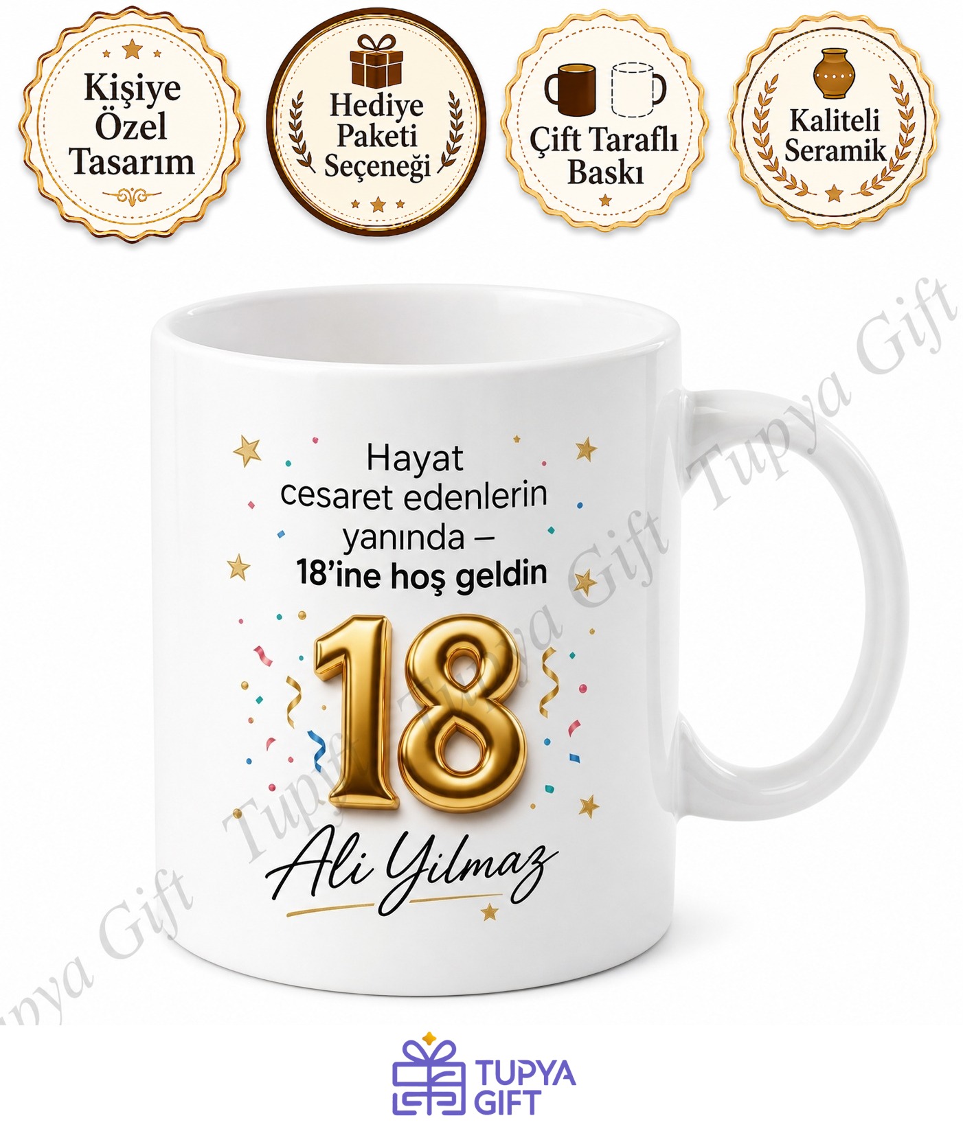 Reşit Olma Hediyesi 18 Yaş Doğum Günü Özel Tasarım Baskılı Kupa Bardak