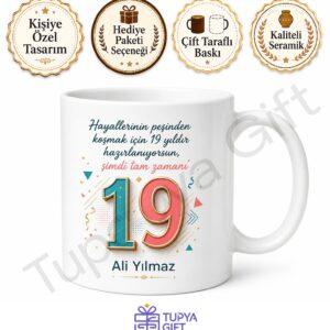 19 Yaş Doğum Günü Hediyesi Kupa Bardak Gençlik Temalı Kahve Kupası Hediye