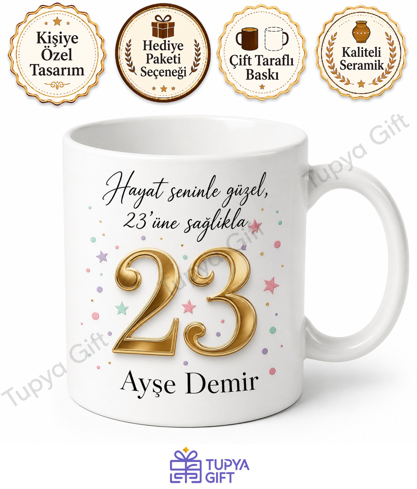 23 Yaş Doğum Günü Hediyesi Özel Baskılı Kupa Bardak Kutlama Hediye