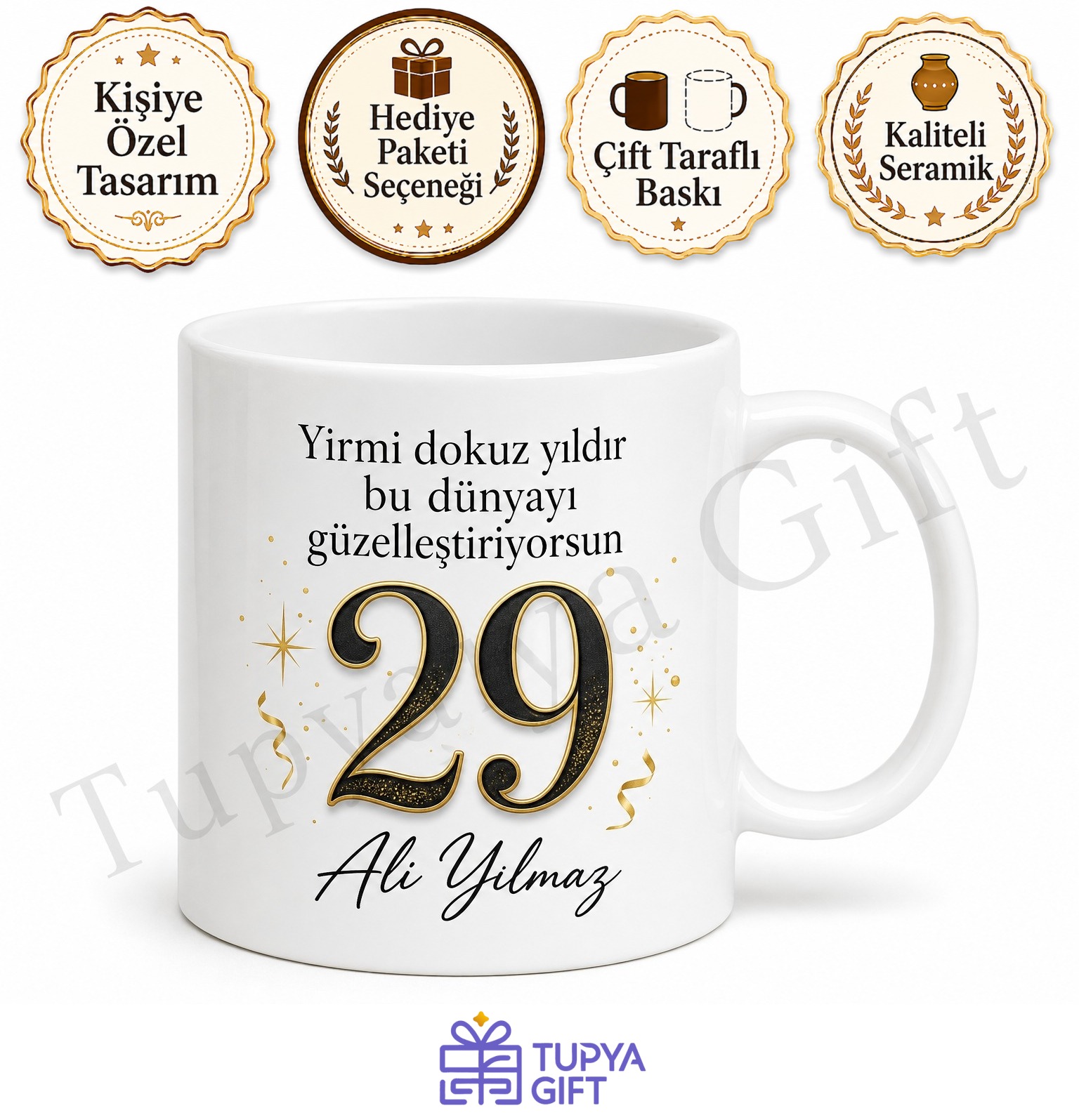 Yazılı Baskılı 29 Yaş Doğum Günü Hediyesi Arkadaşa Kupa Bardak