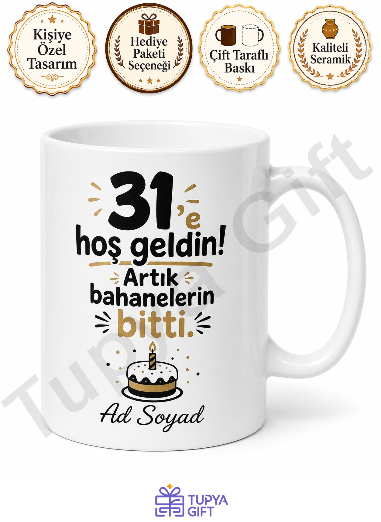 Espirili 31 Yaş Doğum Günü Hediyesi Baskılı Kupa Bardak Ofis Hediye