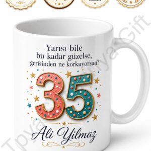 Yarı Yol Kutlaması 35 Yaş Doğum Günü Özel Tasarım Kupa Bardak Hediye
