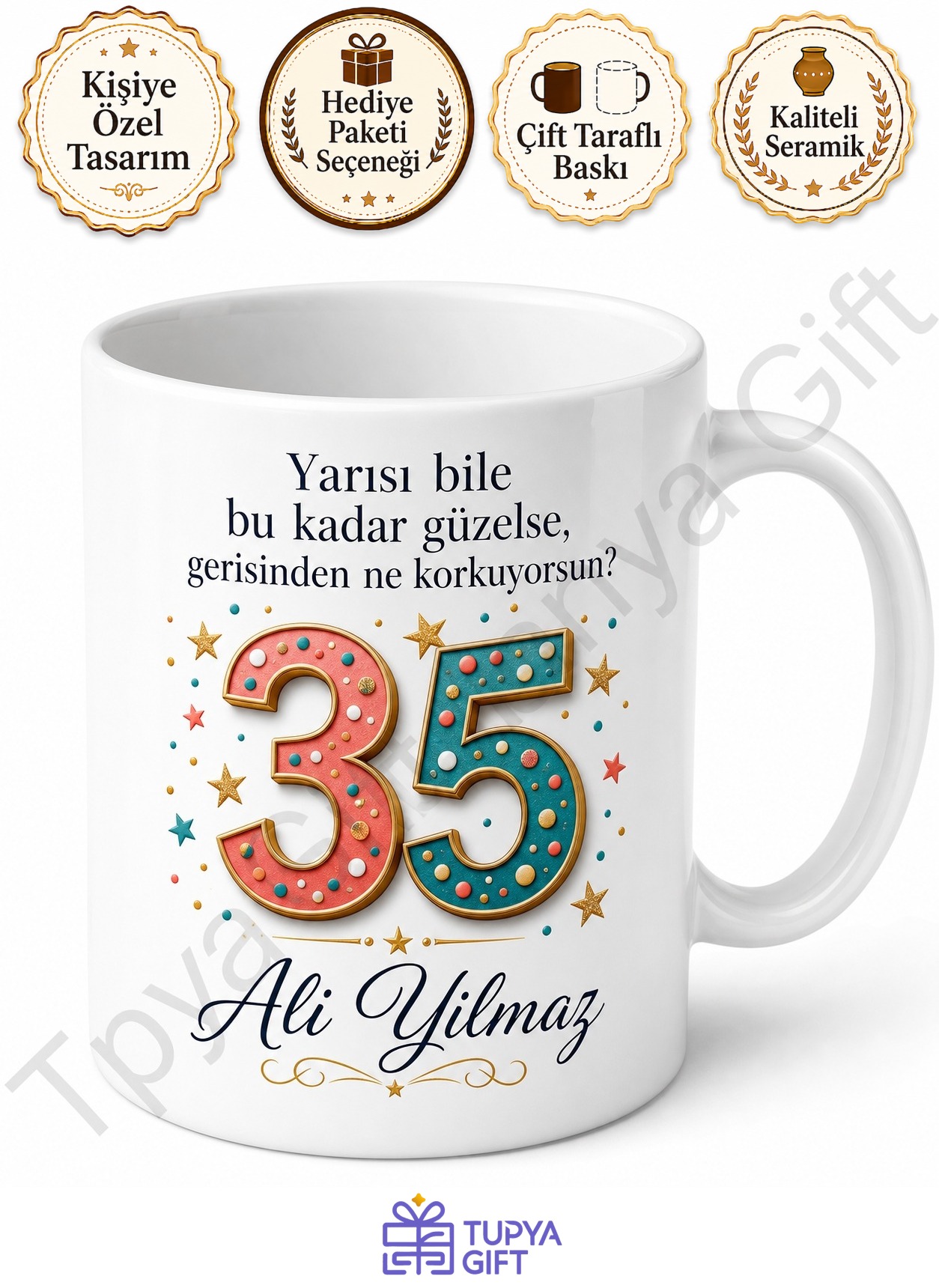 Yarı Yol Kutlaması 35 Yaş Doğum Günü Özel Tasarım Kupa Bardak Hediye