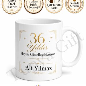 Şık Tasarımlı 36 Yaş Doğum Günü Hediyesi Ofis Çay Kupası Bardak