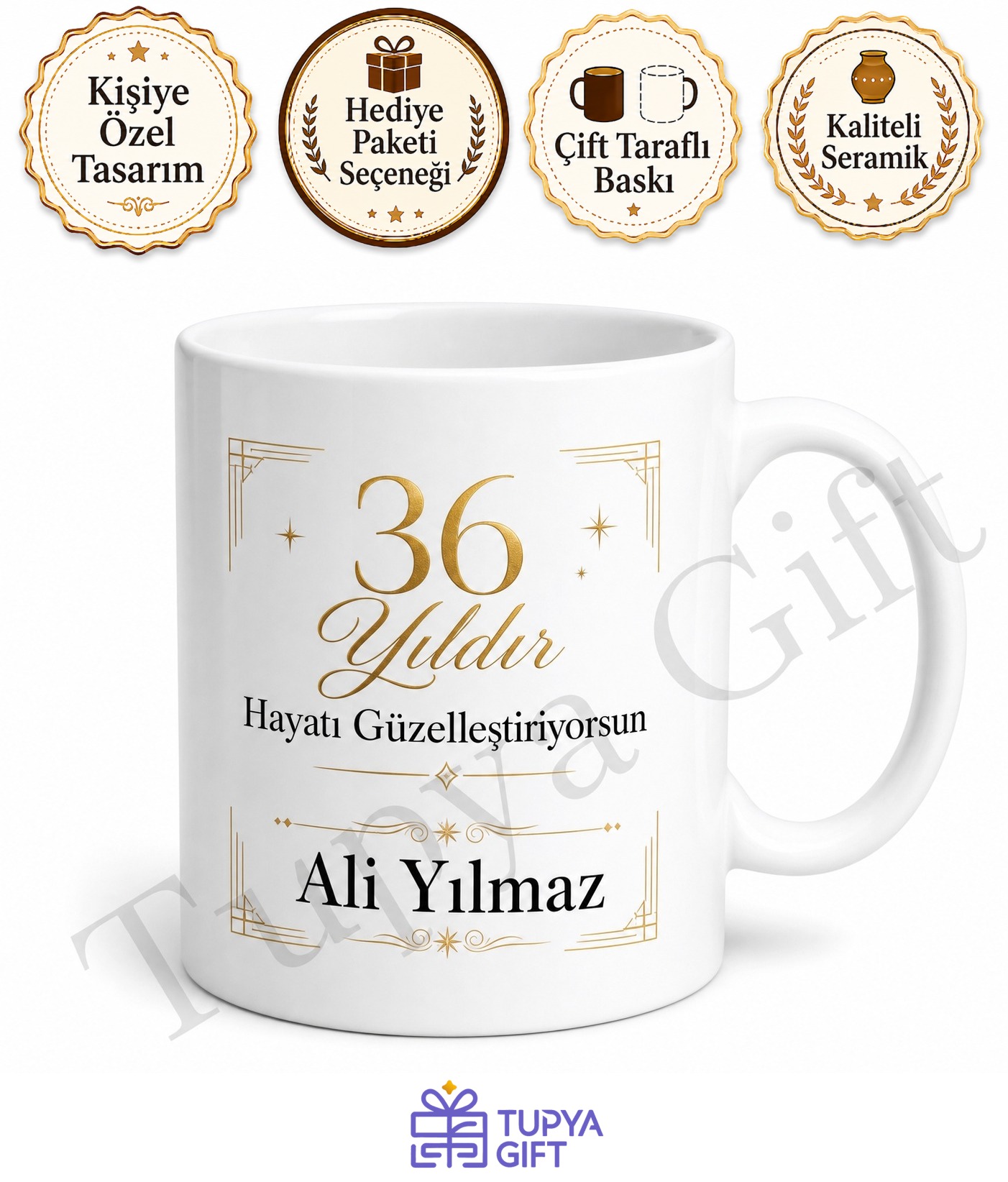 Şık Tasarımlı 36 Yaş Doğum Günü Hediyesi Ofis Çay Kupası Bardak