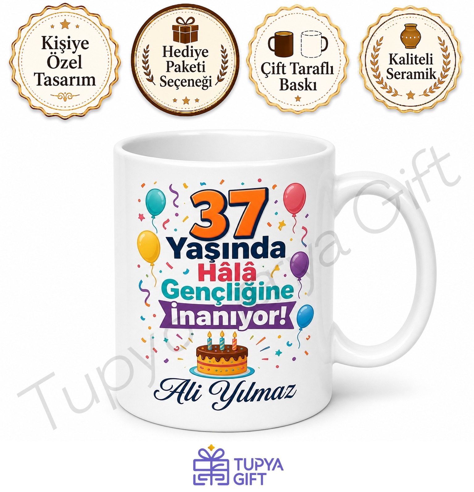 Eğlenceli Yazılı 37 Yaş Doğum Günü Hediyesi Kupa Bardak Komik Hediye