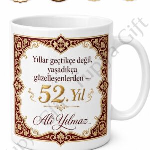 Geleneksel Tasarımlı 52 Yaş Doğum Günü Hediyesi Çay Kupası Porselen Bardak