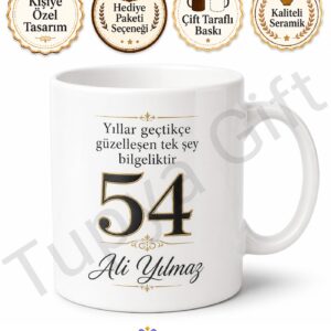 Şık Ve Sade 54 Yaş Doğum Günü Hediyesi Kahve Kupası Baskılı Bardak
