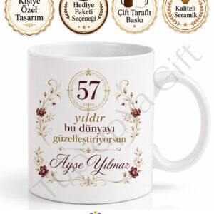 Aile Büyüklerine Özel 57 Yaş Doğum Günü Hediyesi Baskılı Kupa Bardak