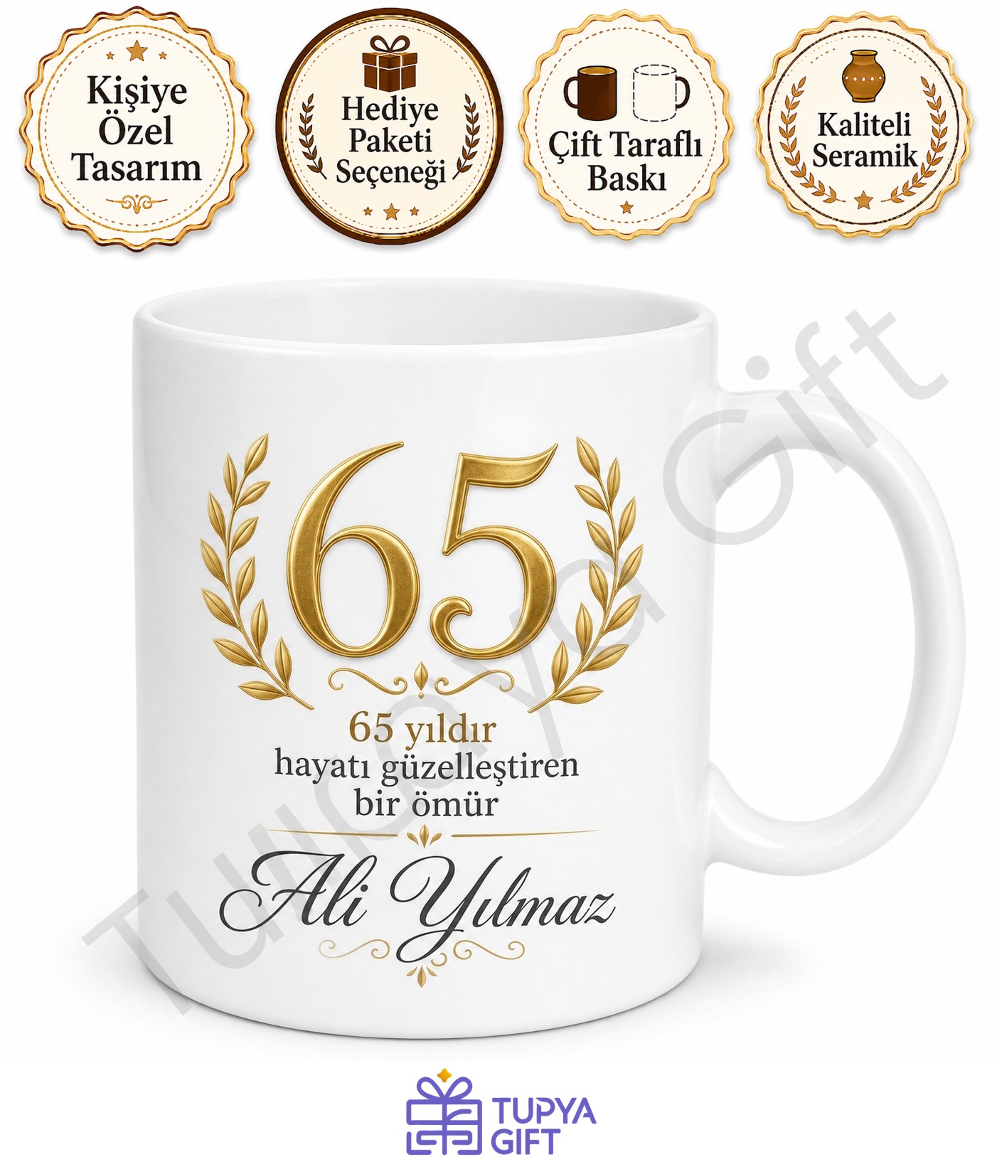 Bilgelik Yaşı Hediyesi 65 Yaş Doğum Günü Tasarımlı Kupa Bardak
