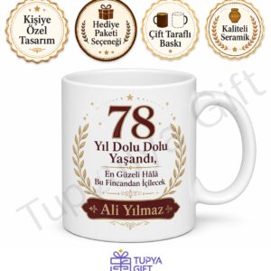 Klasik Hatıra Tasarımlı 78 Yaş Doğum Günü Kupa Bardak Hediye