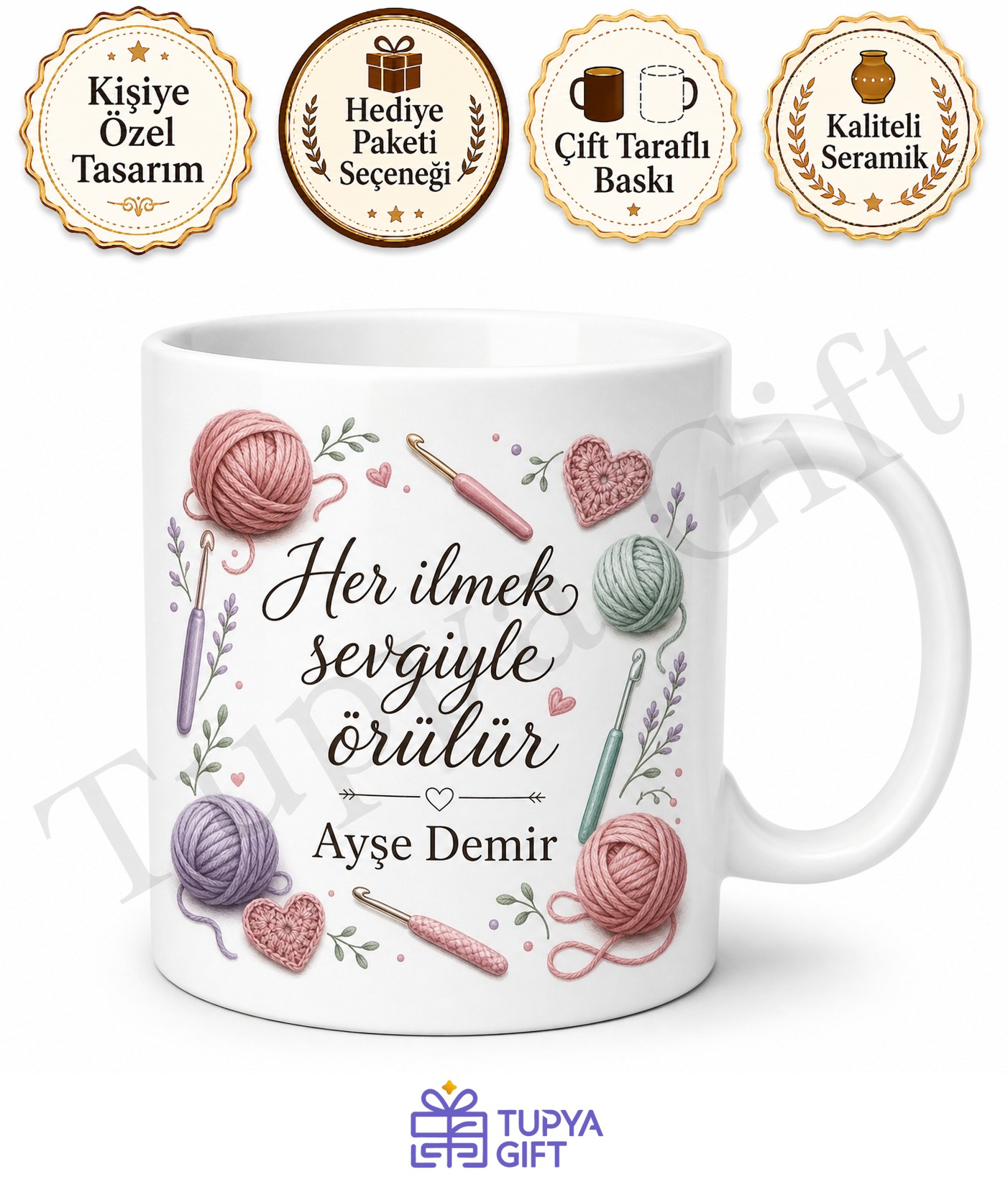Tığ İşi Sever İçin Kişiye Özel Baskılı Kupa Bardak Hediye