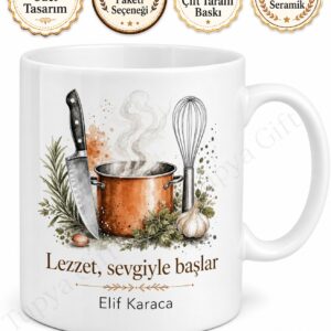 Gurme Temalı Kişiye Özel Baskılı Kupa Bardak Aşçı Hediye Mutfak