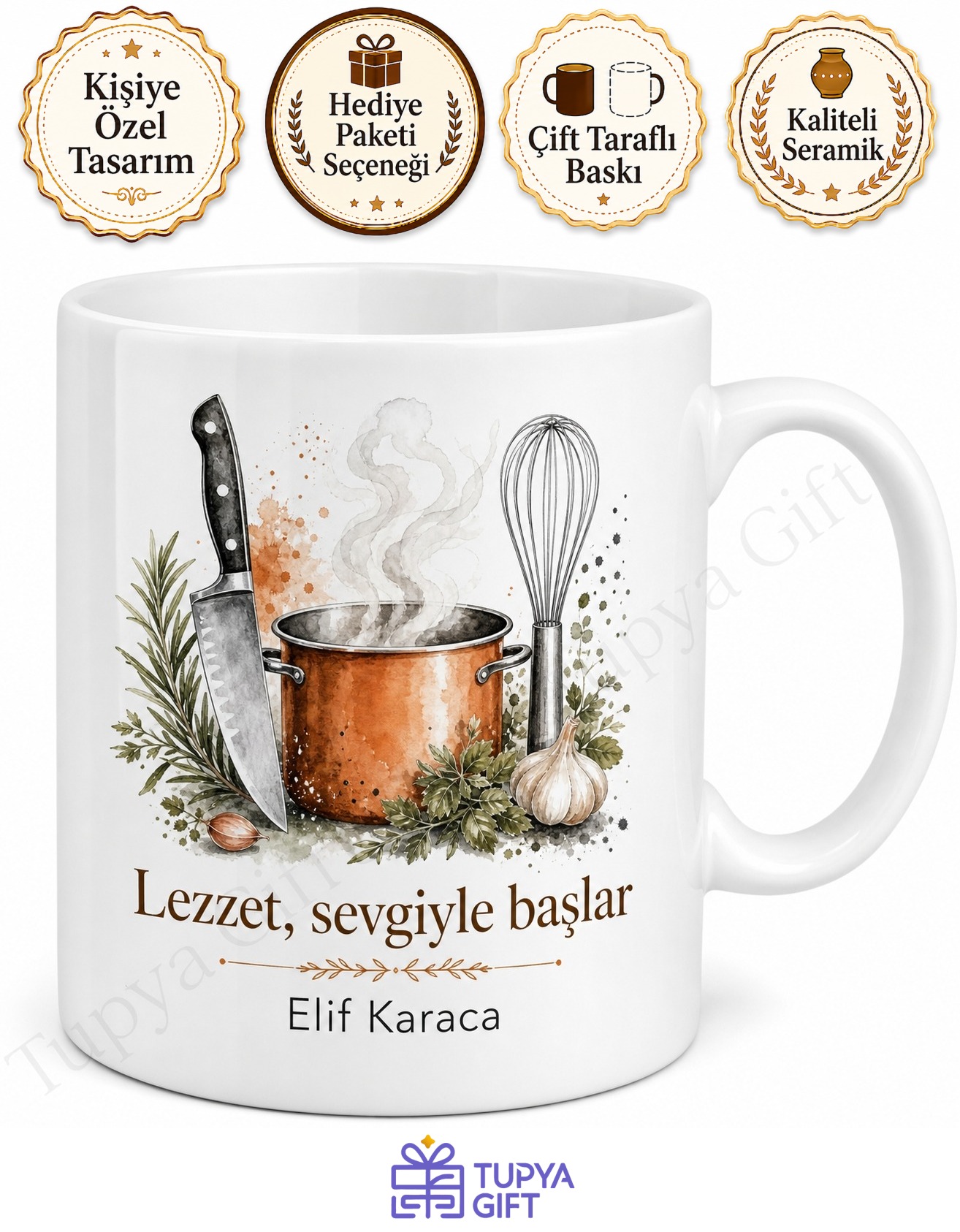 Gurme Temalı Kişiye Özel Baskılı Kupa Bardak Aşçı Hediye Mutfak