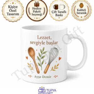 Yemek Tarifi Sever İçin Baskılı Kupa Bardak Hediye Özel Tasarım Porselen