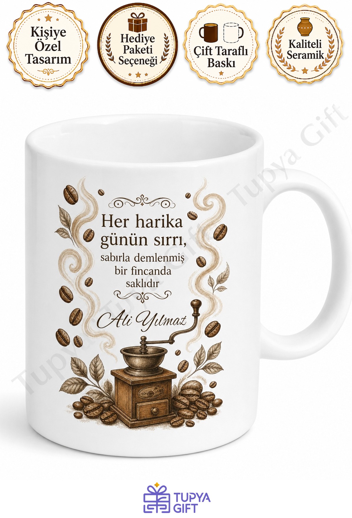 Kahve Uzmanına Hediye İsimli Baskılı Kupa Bardak Özel Tasarım Porselen