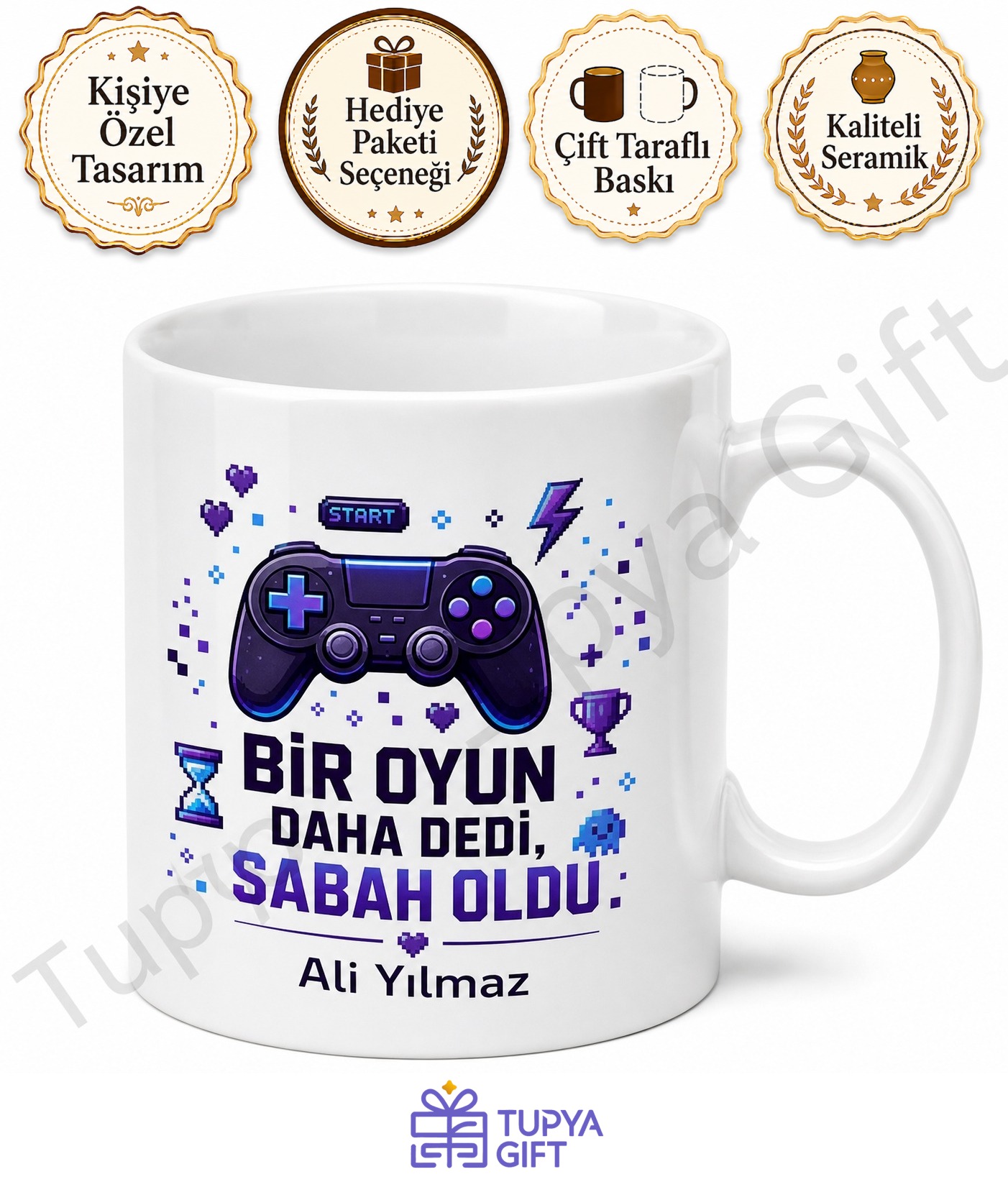 Oyuncu Temalı Baskılı Kupa Bardak Gamer Hediye Porselen Mug