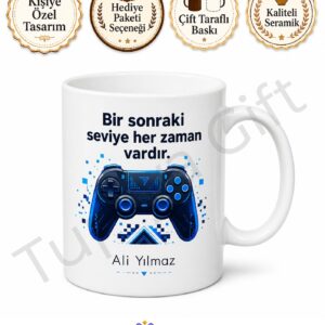 Konsol Oyuncusu Temalı Baskılı Kupa Bardak Hediye Gamer Özel Tasarım Mug