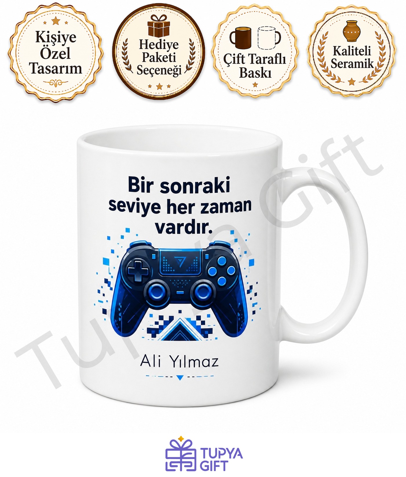 Konsol Oyuncusu Temalı Baskılı Kupa Bardak Hediye Gamer Özel Tasarım Mug