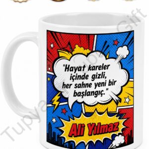 Çizgi Roman Sever Temalı Baskılı Kupa Bardak Özel Tasarım Hediye