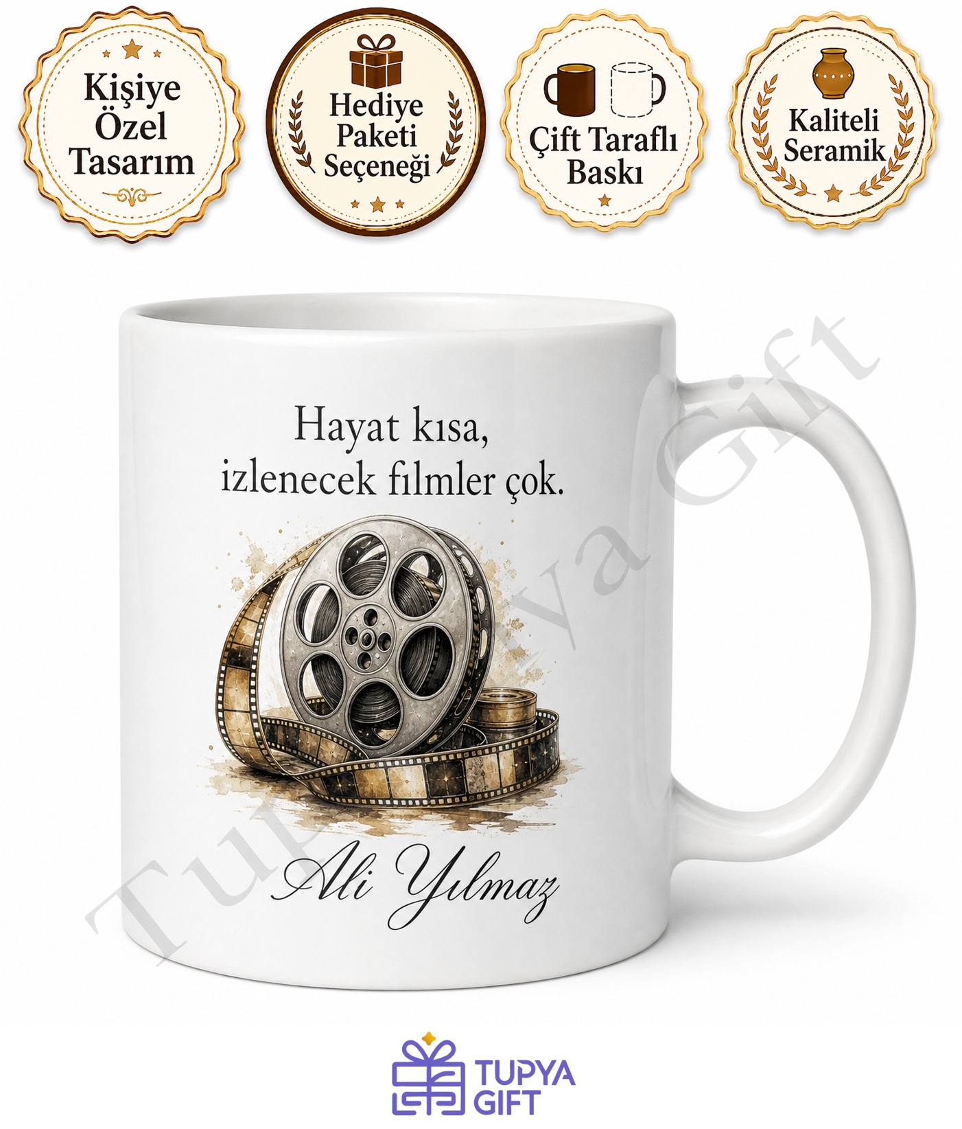 Film Sever İçin Kişiye Özel Baskılı Kupa Bardak Sinema Hediye