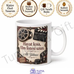 Sinema Tutkunu İçin Baskılı Kupa Bardak Hediye Film Severler İçin Özel Tasarım