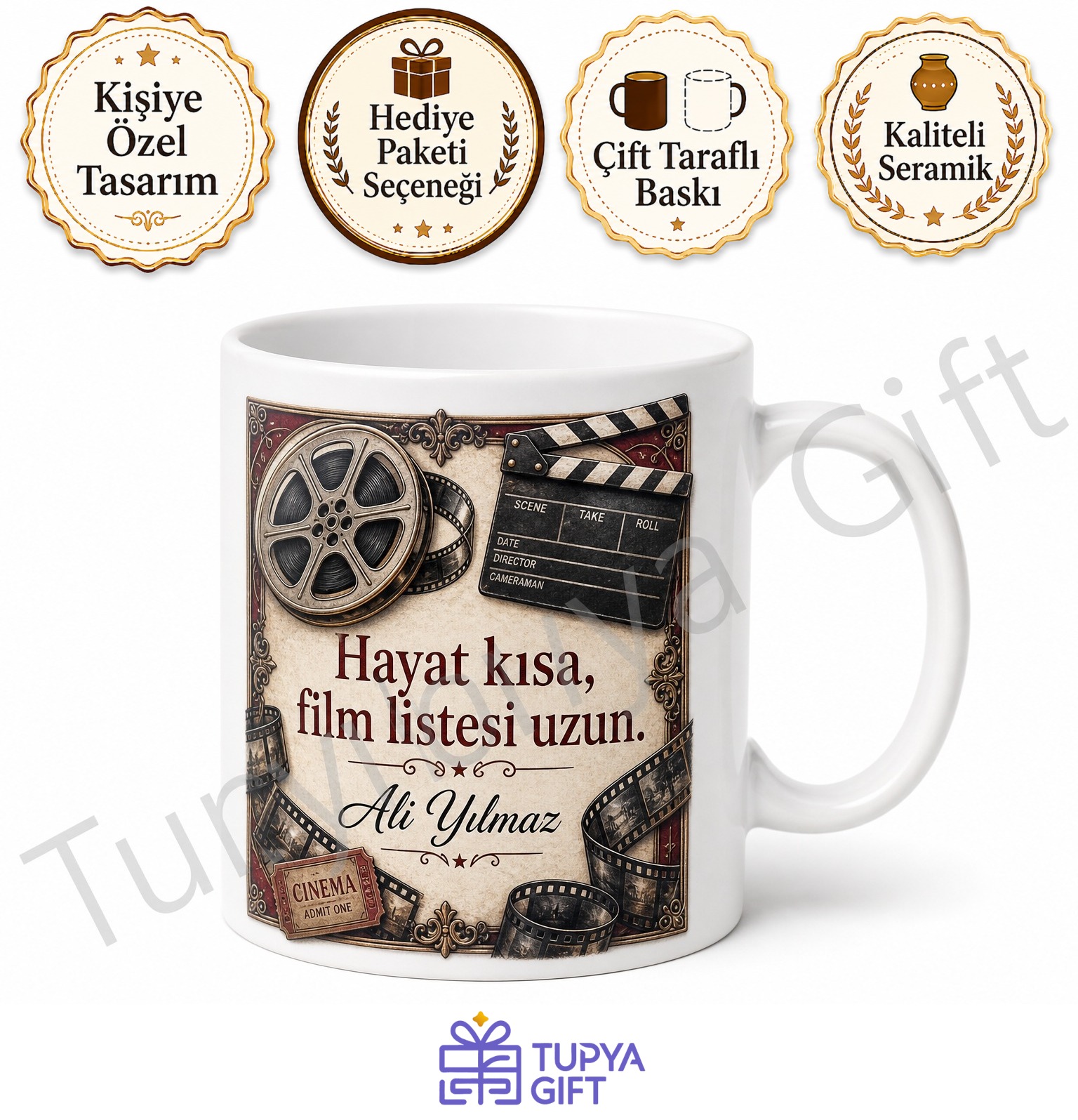 Sinema Tutkunu İçin Baskılı Kupa Bardak Hediye Film Severler İçin Özel Tasarım