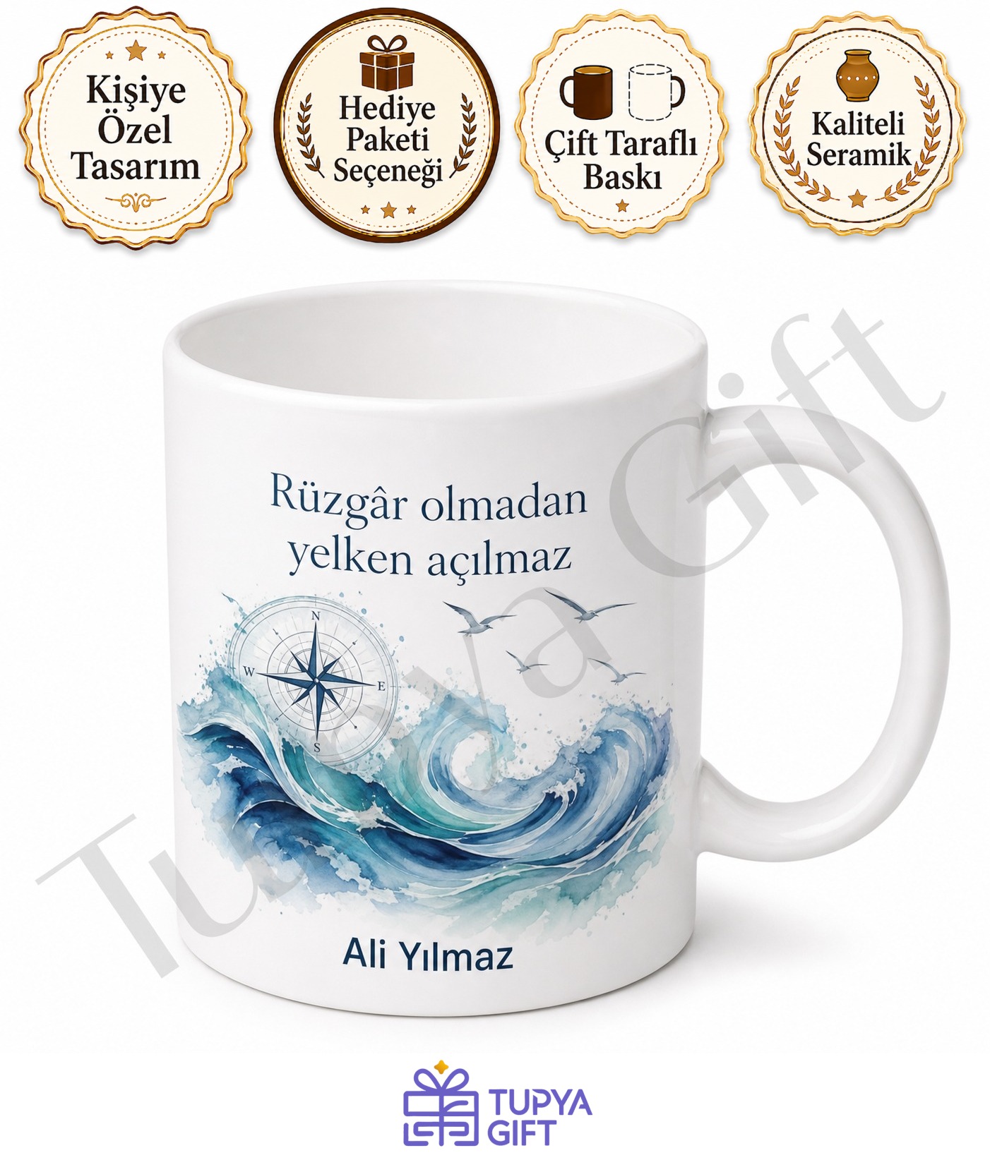 Deniz Temalı Baskılı Kupa Bardak Hediye Okyanus Desenli Porselen Mug