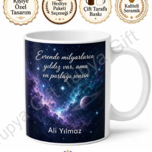 Uzay Temalı Baskılı Kupa Bardak Hediye Galaksi Desenli Porselen Mug